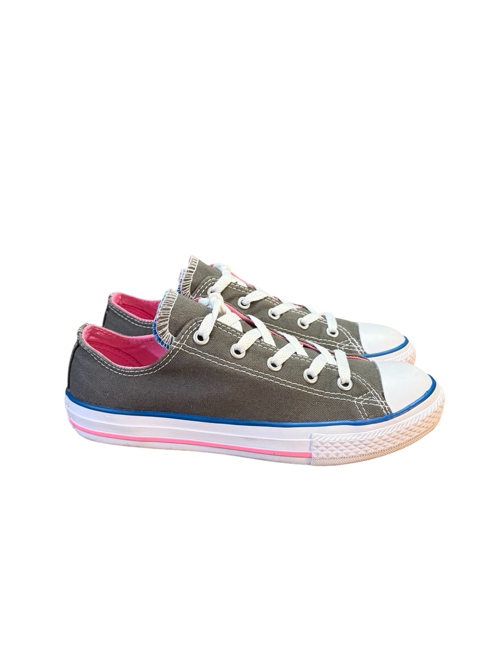 Converse All Star Low Top Double Tongue Sneakers Gray/Pink/Blue Junior Size 3